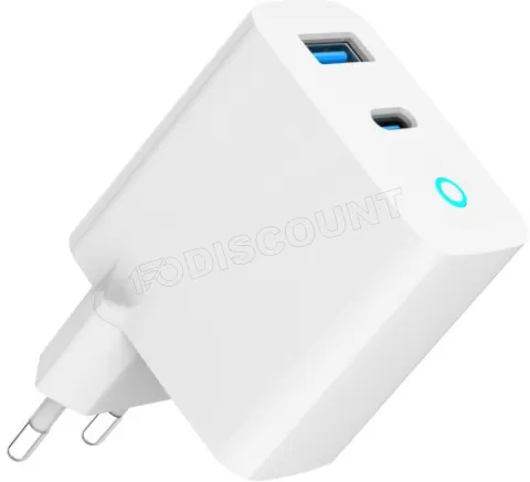 Photo de Chargeur secteur Gembird - 1x USB-C + 1x USB-A 65W (Blanc)