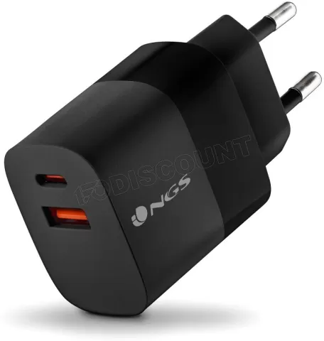 Photo de Chargeur secteur NGS Bud 1x USB-C + 1x USB-A 33W (Noir)