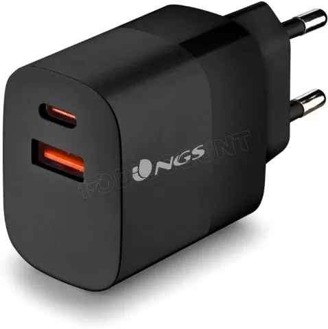 Photo de Chargeur secteur NGS Bud 1x USB-C + 1x USB-A 45W (Noir)