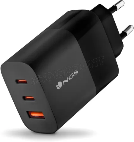 Photo de Chargeur secteur NGS Bud 2x USB-C + 1x USB-A 65W (Noir)