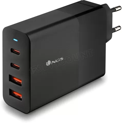 Photo de Chargeur secteur NGS Bud 2x USB-C + 2x USB-A 100W (Noir)