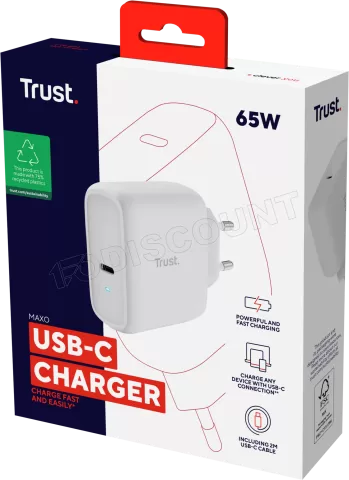 Photo de Chargeur secteur Trust Maxo 1x port USB-C - 65W (Blanc)