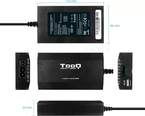 Photo de Chargeur universel TooQ 100W - 12 embouts (Noir)