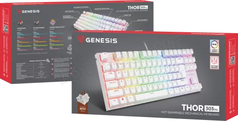 Photo de Clavier Gamer mécanique (Outemu Brown) Genesis Thor 303 TKL RGB (Blanc)