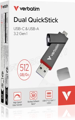 Photo de Clé USB-A/C 3.2 Verbatim Dual QuickStick - 512Go (Noir)