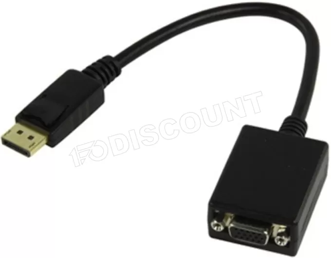 Convertisseur DisplayPort M vers VGA femelle (D-sub DE-15) 20cm (Noir)