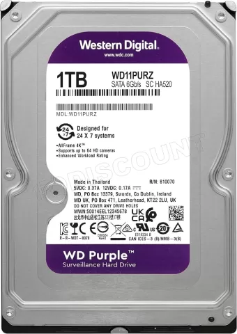 Photo de Disque Dur 3,5" Western Digital Purple Surveillance 1To - S-ATA 64Mo