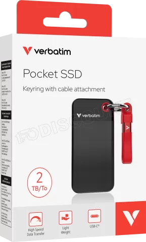 Photo de Disque SSD externe Verbatim Pocket - 2To (Noir/Rouge)