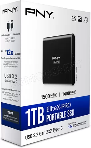 Disque SSD NVMe externe PNY EliteX-Pro - 1To (Noir) à prix bas