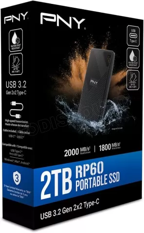 Photo de Disque SSD NVMe externe PNY RP60 - 2To (Noir)