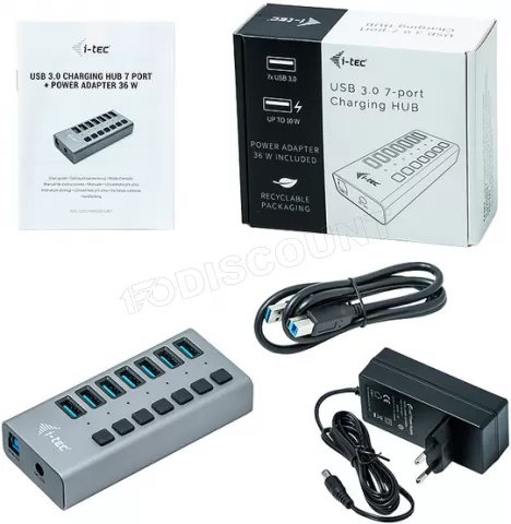 Hub USB 3.0 alimenté I-Tec Charging 36W - 7 ports (Gris) à prix bas