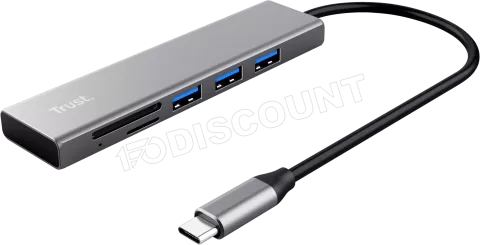 Photo de Hub USB-C 3.2 Trust Halyx - 3 ports USB-A + lecteur de cartes (Argent)