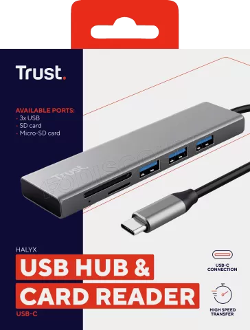 Photo de Hub USB-C 3.2 Trust Halyx - 3 ports USB-A + lecteur de cartes (Argent)