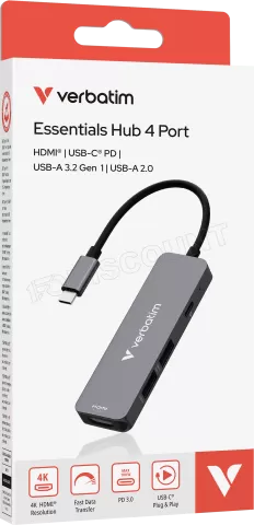 Photo de Hub USB-C 3.2 Verbatim Essentials - 4 ports (Gris)