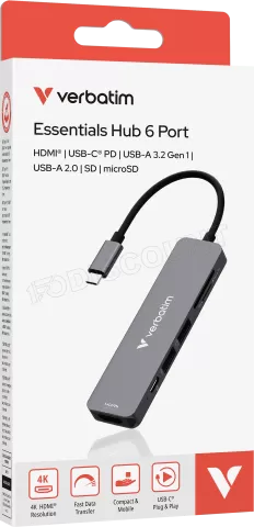 Photo de Hub USB-C 3.2 Verbatim Essentials - 6 ports (Gris)