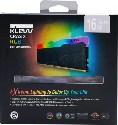 Photo de Kit Barrettes mémoire 16Go (2x8Go) DIMM DDR4 Klevv Cras X RGB  3200Mhz (Noir)