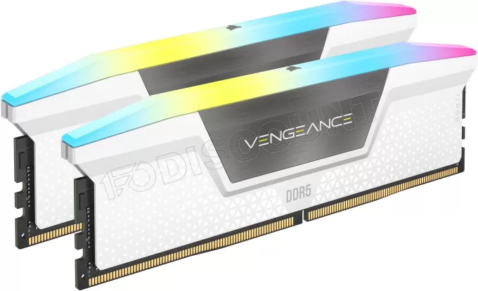 Kit Barrettes mémoire 32Go (2x16Go) DIMM DDR5 Corsair Vengeance RGB 6400MHz CL32 (Blanc)