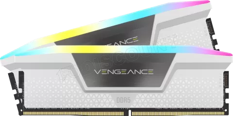 Photo de Kit Barrettes mémoire 32Go (2x16Go) DIMM DDR5 Corsair Vengeance RGB 6400MHz CL36 (Blanc)