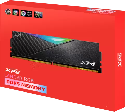 Photo de Kit Barrettes mémoire 64Go (2x32Go) DIMM DDR5 Adata XPG Lancer RGB  5600MHz (Noir)