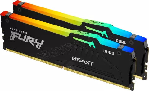 Photo de Kit Barrettes mémoire 64Go (2x32Go) DIMM DDR5 Kingston Fury Beast RGB 6000MHz (Noir)