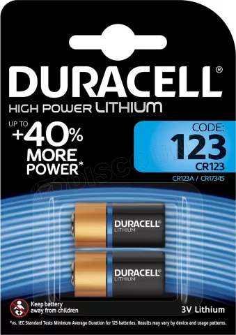 Pile CR123 Lithium 3V blister de 2 piles CR123 Duracell batterie