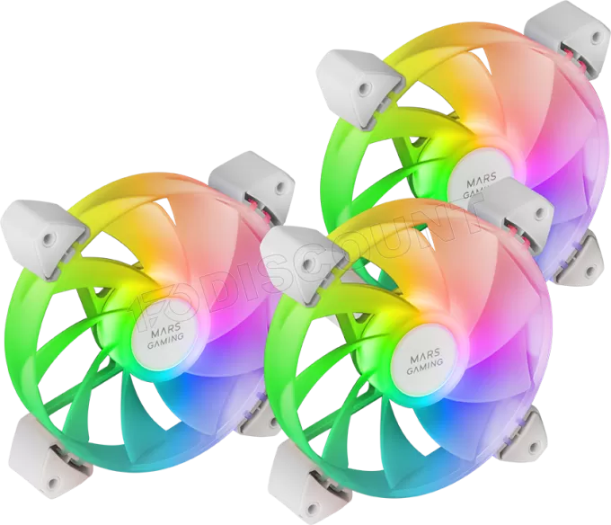 Lot de 3 Ventilateurs boitier Mars Gaming MF-3AR RGB - 12cm (Blanc)