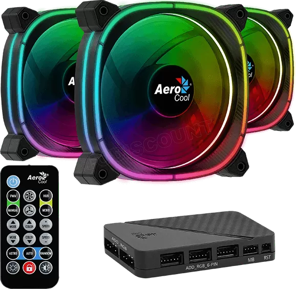 Lot de 3 Ventilateurs de boitier AeroCool Astro 12 Pro RGB 12cm (Noir)