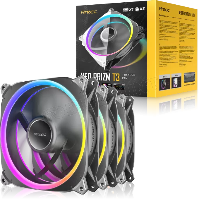 Lot de 3 Ventilateurs de boitier Antec Neo Prizm T3 RGB - 14cm (Noir)