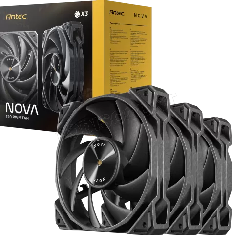 Photo de Lot de 3 Ventilateurs de boitier Antec Nova - 12cm (Noir)