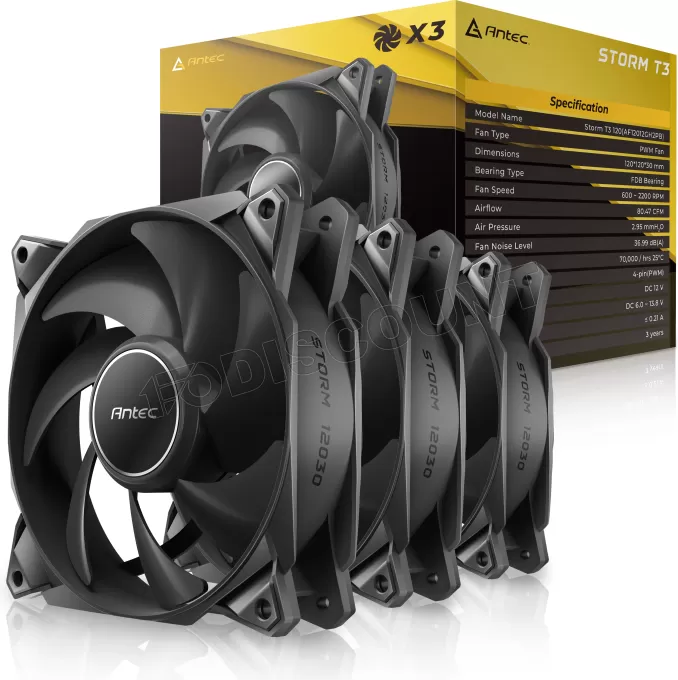 Lot de 3 Ventilateurs de boitier Antec Storm T3 - 12cm (Noir)