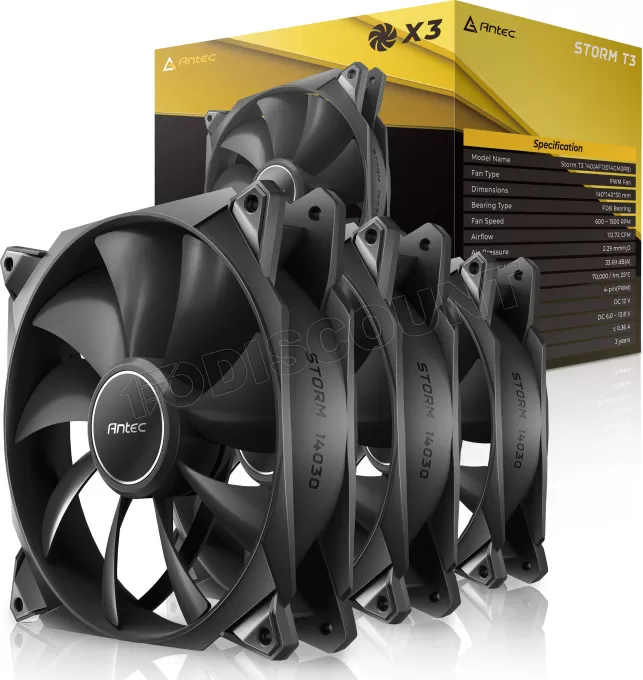 Lot de 3 Ventilateurs de boitier Antec Storm T3 - 14cm (Noir)