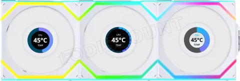 Photo de Lot de 3 Ventilateurs de boitier Lian Li Uni Fan SL Wireless LCD RGB - 12cm (Blanc)