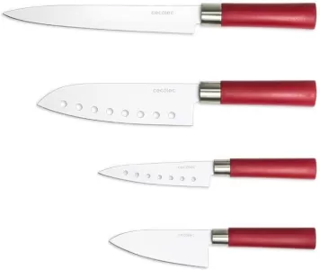 Photo de Lot de 4 Couteaux Santoku en céramique Cecotec (Rouge)