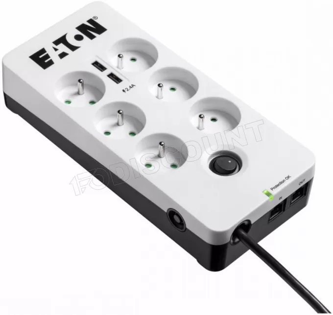 Multiprise Surtension Eaton Protection Box 6 prises + USB (Blanc)