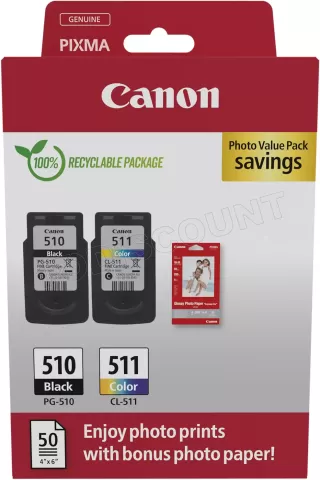 Photo de Pack 2 cartouches d'encre Canon PG-510/CL-511 (Noir + Couleurs) + 50x Papiers photo