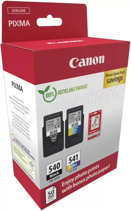 Pack 2 cartouches d'encre Canon PG-540/CL-541 Photo Value Pack (Noir + Couleurs) + 50x Papiers photo