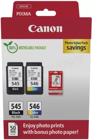 Photo de Pack 2 cartouches d'encre CANON PG-545/CL-546 + 50x Papiers photo