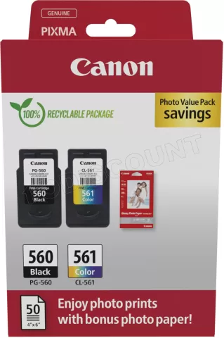 Photo de Pack 2 cartouches d'encre Canon PG-560/CL-561 Photo Value Pack (Noir + Couleurs) + 50x Papiers photo