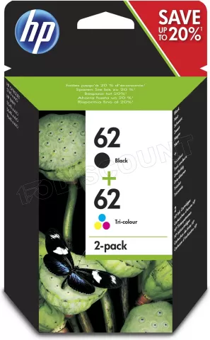 Pack 2 Cartouches d'encre HP 62 (Noir, 3 couleurs) à prix bas