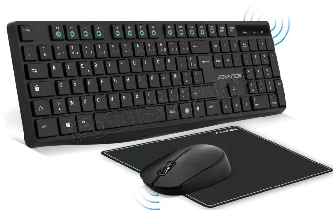 Pack 3en1 (Clavier/Souris/Tapis) sans fil Advance Elite (Noir)