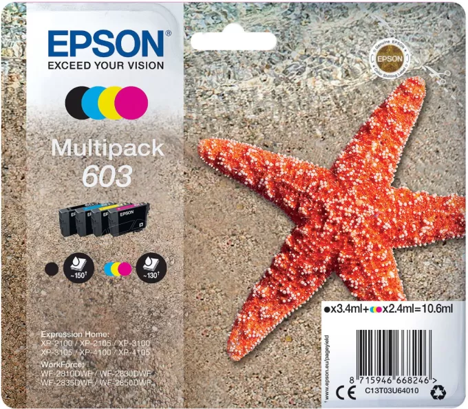 Pack 4 cartouches d'encre Epson Etoile de mer 603 (Noir + Couleurs)