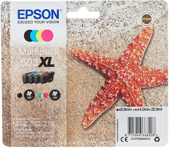 Pack 4 cartouches d'encre Epson Etoile de mer 603XL (Noir XL + Couleurs XL)