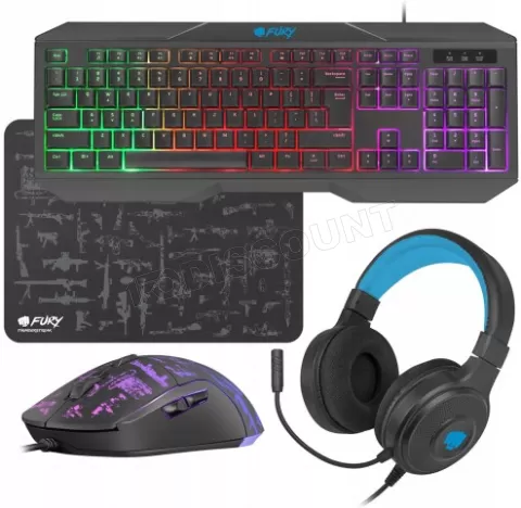 Photo de Pack 4en1 (Clavier/Souris/Casque/Tapis) Fury Thunderstreak 3.0 Primo (Noir)