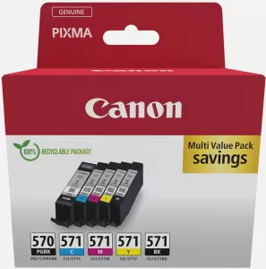 Photo de Pack 5 cartouches d'encre Canon  PG-570/CL-571 (Couleurs + Noir + Noir PGBK)