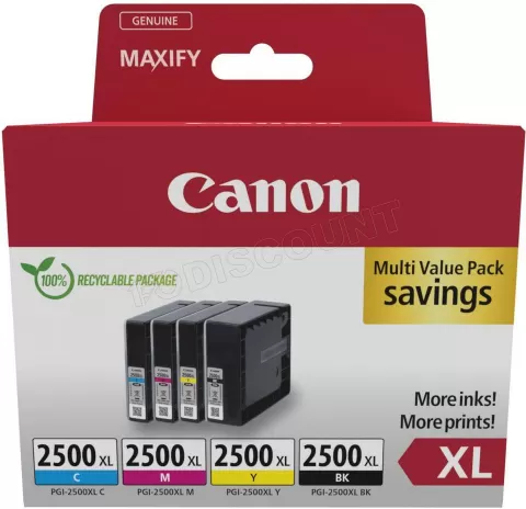 Photo de Pack de 4 Cartouches d'encre Canon PGI-2500XL (Couleurs + Noir)