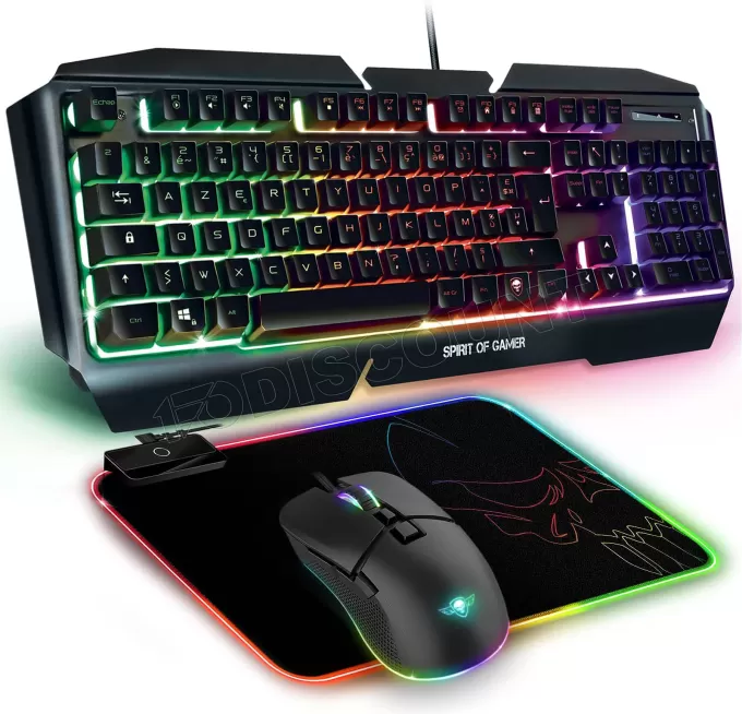 Pack Gamer 3en1 (Clavier/Souris/Tapis) Spirit of Gamer Ultimate 500 RGB (Noir)