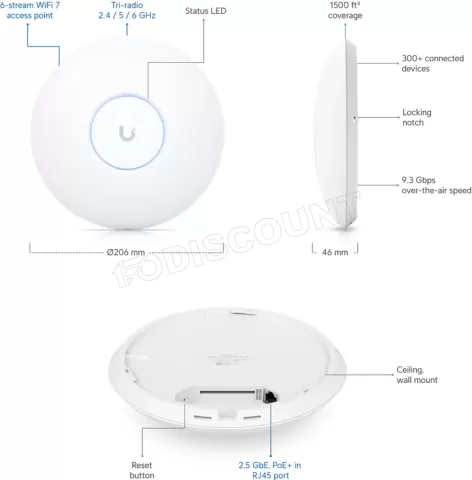 Photo de Point d'accès WiFi Ubiquiti UniFi U7-Pro BE7300 (Blanc)