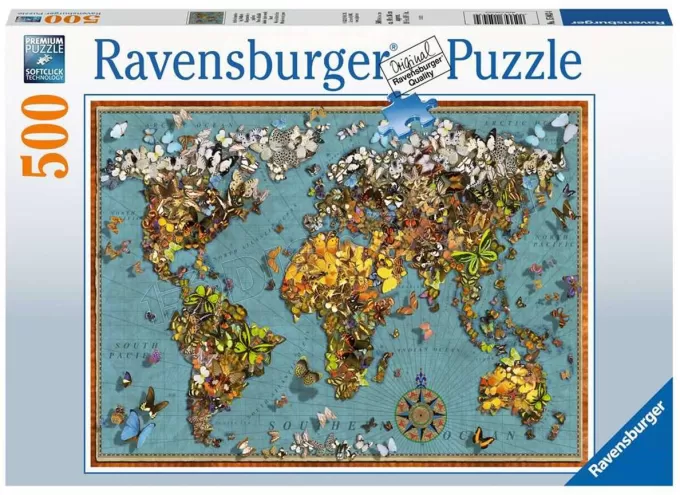 Puzzle Ravensburger - MappeMonde de Papillons (500 pièces)