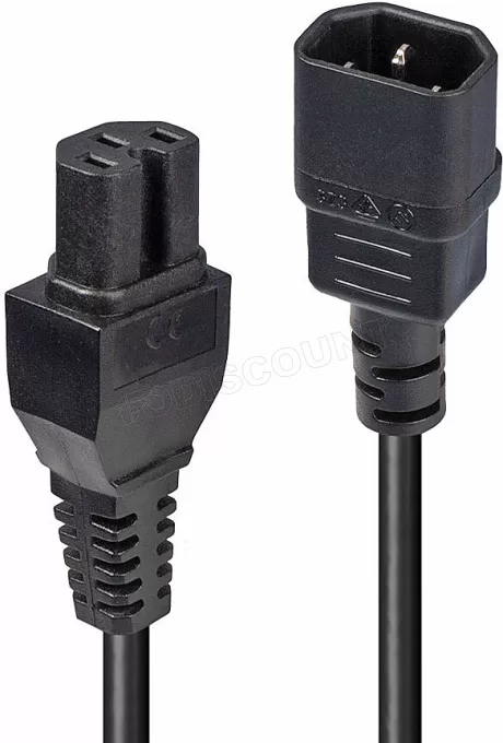 Rallonge Cable d'Alimentation Lindy C14 vers C15 2m (Noir)