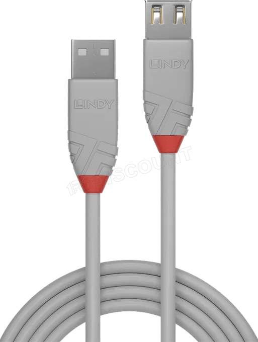 Rallonge USB 2.0 Lindy - 1m M/F (Gris)